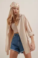 Chemise longue oversize basique 3900 - Crème