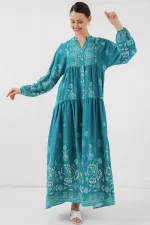 Robe hijab à motifs authentiques 2423 - Turquoise