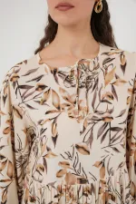 1947 Desenli Uzun Elbise - Bej