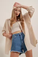 Chemise longue oversize basique 3900 - Crème