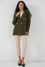 Women's Double-Breasted Blazer Jacket 0722 - Khaki