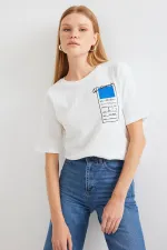 911 Printed Knitted Basic T-Shirt - Blue