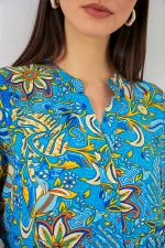 Kadın Desenli Uzun Tesettür Elbise 2585 - Turkuaz