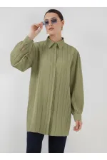 Çizgili Uzun Gömlek Tunik 5947 - Çağla