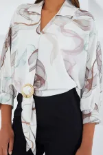 Women's Oversize Flowy Crop Satin Shirt 906 - Brown