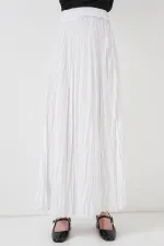 Jupe longue froissée pour femme 8042 - Blanche
