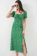 2387 Slit Detail Dress - Emerald Green