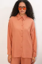 Women's Textured Shirt and Pants Two-Piece Set 6710 - Salmon Women's Textured Shirt and Pants Two-Piece Set 6710 - Salmon