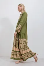 Robe hijab à motifs authentiques 2423 - Kaki