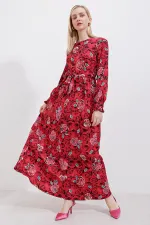 Robe hijab tricotée 1525 - Rouge foncé