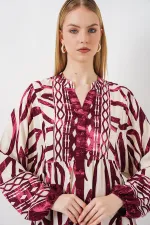 Kadın Desenli Uzun Tesettür Elbise 2585 - H. Bordo