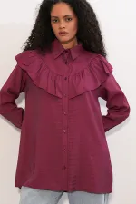 Women's Ruffle Detail Shirt Tunic 5994 - Burgundy