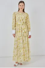 Robe longue ceinturée pour femme 2584 - Jaune