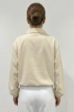 Kadın Oversize Fermuarlı Ceket 0735 - Krem