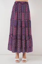 Women's Patterned Long Skirt 8053 - Purple