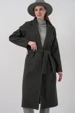 9118 Kruvaze Yaka Kaşe Kaban - Antrasit