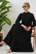 1627 Lace-Up Hijab Dress - Black