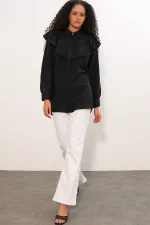 Women's Ruffle Detail Shirt Tunic 5994 - Black Women's Ruffle Detail Shirt Tunic 5994 - Black