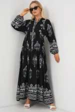 Robe hijab à motifs authentiques 2423 - Noir 11 Robe hijab à motifs authentiques 2423 - Noir 11