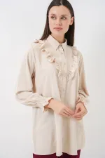 Kadın Fırfırlı Uzun Gömlek Tunik 5986 - Krem