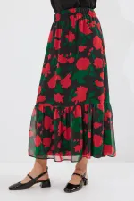 8010 Patterned Chiffon Skirt - F. Black