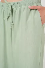 Kadın Geniş Paça Keten Pantolon 6735 - E.Yeşil