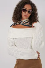 Pull oversize en maille à épaules dénudées pour femme (réf. 15908) - Blanc