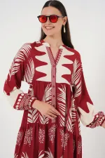 Robe hijab à motifs authentiques 2423 - Bordeaux foncé