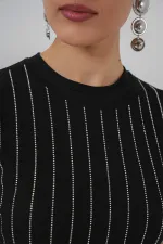 Chemisier sans manches orné pour femme 931 - Noir