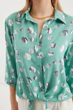 Chemise à motifs nouée sur le devant 20243 - Çağla