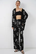 Ensemble deux pièces long jacquard pour femme 30089 - Noir