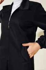 5908 Cep Kapaklı Kısa Trençkot - Siyah