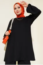 Kadın Siyah Tunik Pantolon Alt Üst Takım 6663