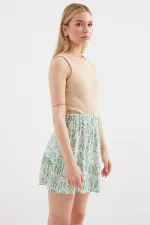 1884 Patterned Viscose Mini Skirt - E.Green