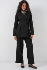 Kadın Kimono Pantolon Kumaş Takım 30054 - Siyah