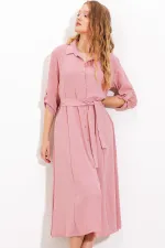 Robe-chemise ceinturée couleur poudre pour femme 2442