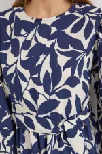 2513 Balloon Sleeve Hijab Dress - Navy Blue