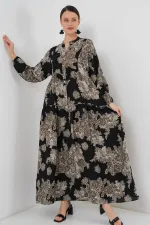 Robe hijab à motifs authentiques 2423 - Noir 7