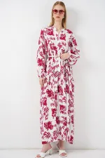 Kadın Desenli Uzun Tesettür Elbise 2585 - V. Kırmızı