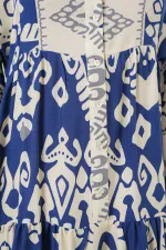 2423 Otantik Desenli Tesettür Elbise - İndigo 1