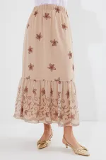 Jupe en mousseline à motifs 8010 - Vison