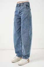 6689 Kadın Yüksek Bel Baggy Kot Pantolon - Mavi