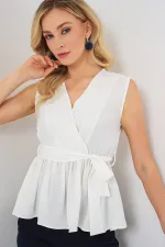 Kadın Kruvaze Yaka Kolsuz Bluz 966 - Beyaz