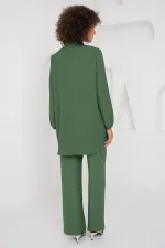 6678 Linen Tunic Trousers Two-Piece Suit - Emerald Green