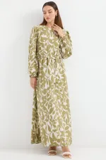 2513 Balloon Sleeve Hijab Dress - Oil Green