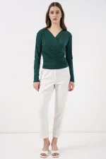 939 Anvelop Yaka Sandy Bluz - Zümrüt Yeşili