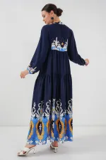 Robe hijab à motifs authentiques 2423 - Bleu marine 4