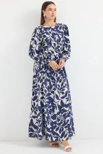 2513 Balloon Sleeve Hijab Dress - Navy Blue