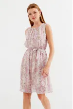 Robe en mousseline à manches zéro et à motifs 2501 - Rose