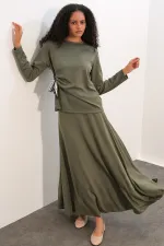 Women's Scarf Blouse and Skirt Two-Piece Set 8077 - Çağla Women's Scarf Blouse and Skirt Two-Piece Set 8077 - Çağla